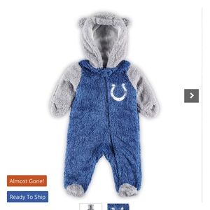 Colts Baby 0-3 Mo Fleece Teddy Bear Footie/Hoodie NEW W/TAGS